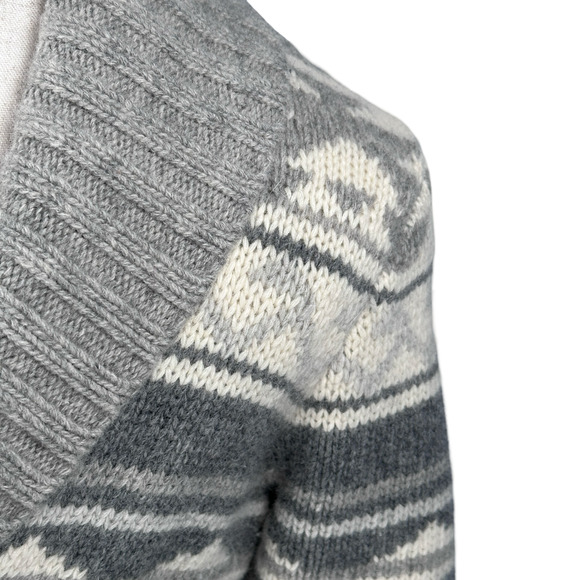 Vintage Lauren Ralph Lauren Aztec Cardigan Sweater Womens PM Gray Wool LRL - Picture 3 of 9
